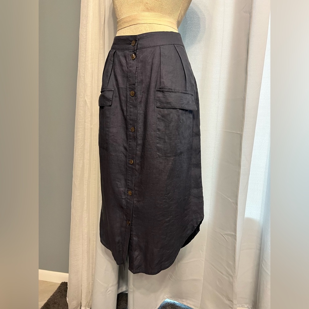 Bitte Kai Rand Women’s Linen Blue MIDI Skirt Size 36 W/pockets Natural Buttons